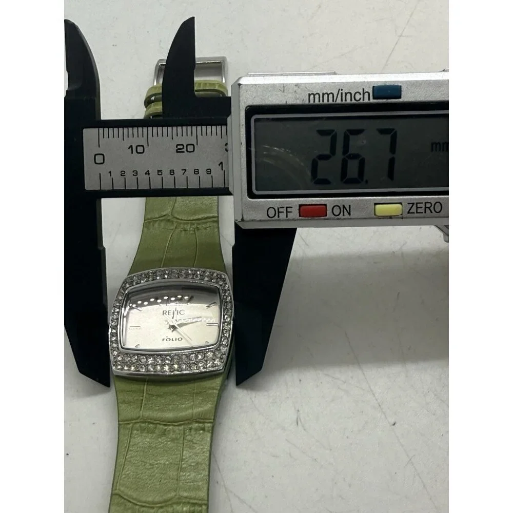 Relic Folio Women's Watch ZR33565 Green Leather Band Crystal Accent Bezel